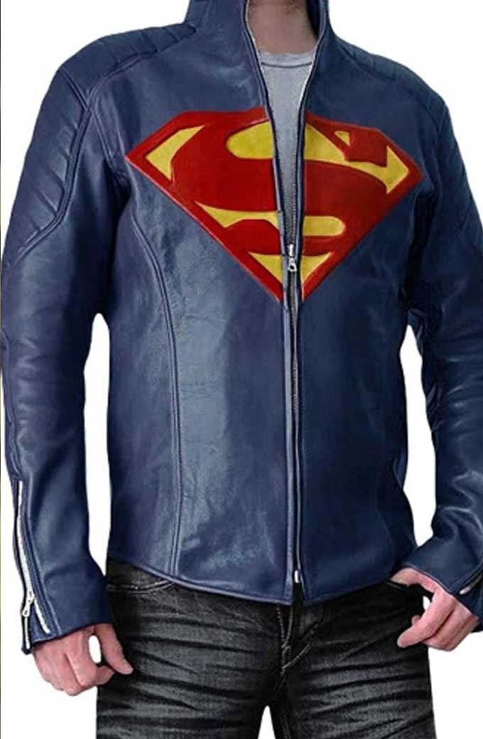 Superman Man of Steel Clark Kent Blue Leather Jacket