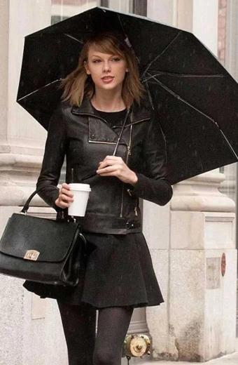 Singer Taylor Swift NYC Casual Biker Black Leather Jacket