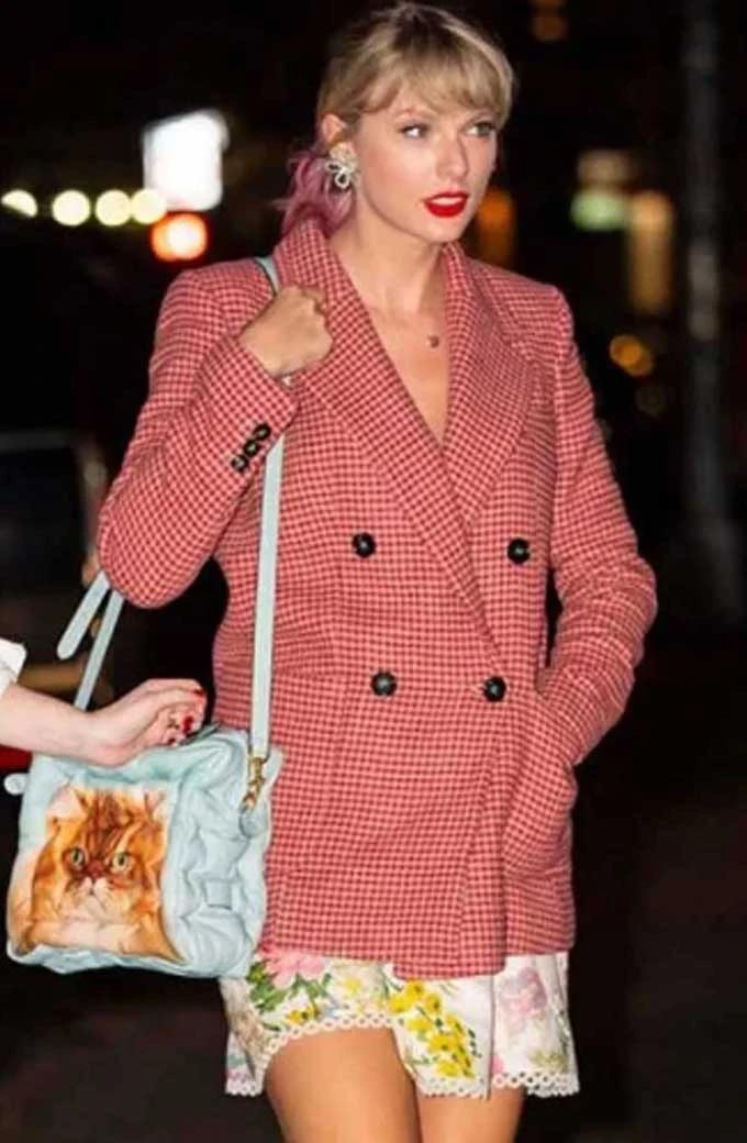 Taylor Swift Singer Casual Double Breasted Houndstooth Coat