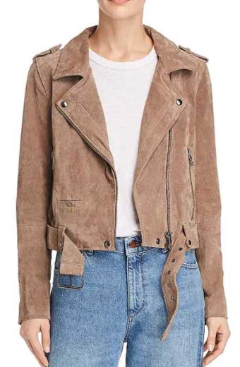 Juno Temple Ted Lasso Keeley Jones Biker Beige Suede Jacket