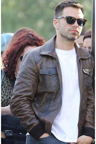 The 355 Movie Nick Fowler Sebastian Stan Brown Leather Jacket
