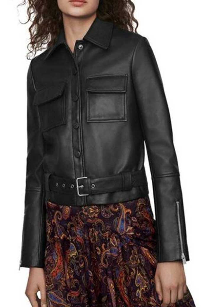 Jodie Jill Halfpenny The Drowning Belted Black Leather Jacket