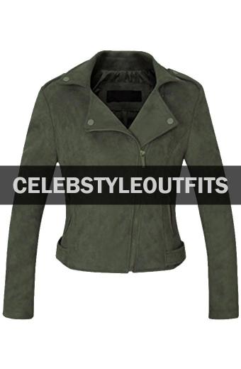 Iris West The Flash Candice Patton Green Suede-Leather Jacket