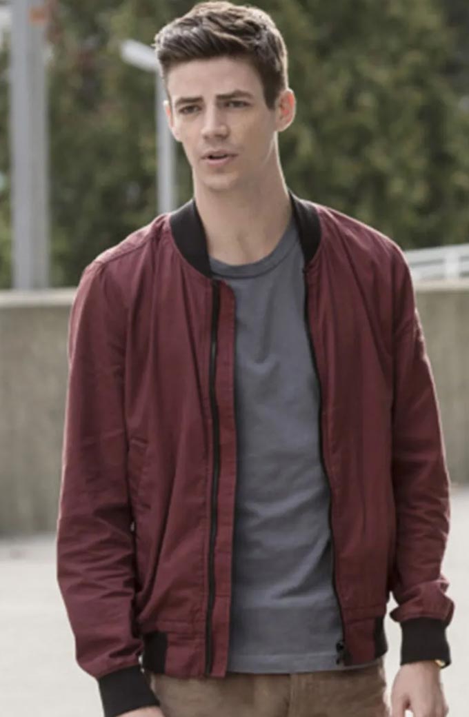 Barry Allen The Flash Grant Gustin Maroon Cotton Bomber Jacket