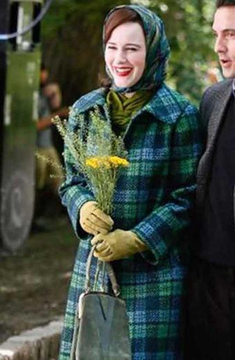 Miriam Rachel Brosnahan Marvelous Mrs Maisel Plaid Long Coat