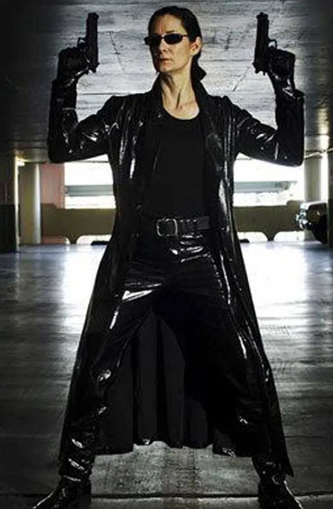 The Matrix Resurrections Carrie-Anne Moss Trinity Leather Coat