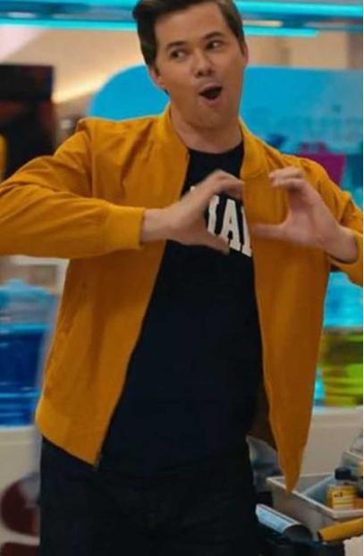 Andrew Rannells The Prom Trent Oliver Yellow Bomber Jacket the-prom-trent-oliver-bomber-jacket