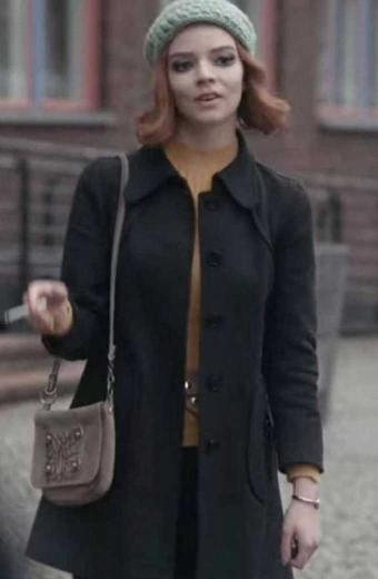 The Queens Gambit Anya Taylor Joy Beth Harmon Black Wool Coat