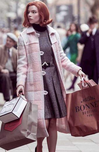Beth Harmon The Queens Gambit Anya Taylor Joy Pink Long Coat