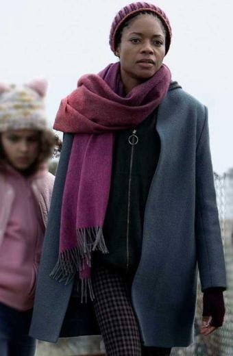 Helen Naomie Harris The Third Day Womens Grey Wool-Blend Coat
