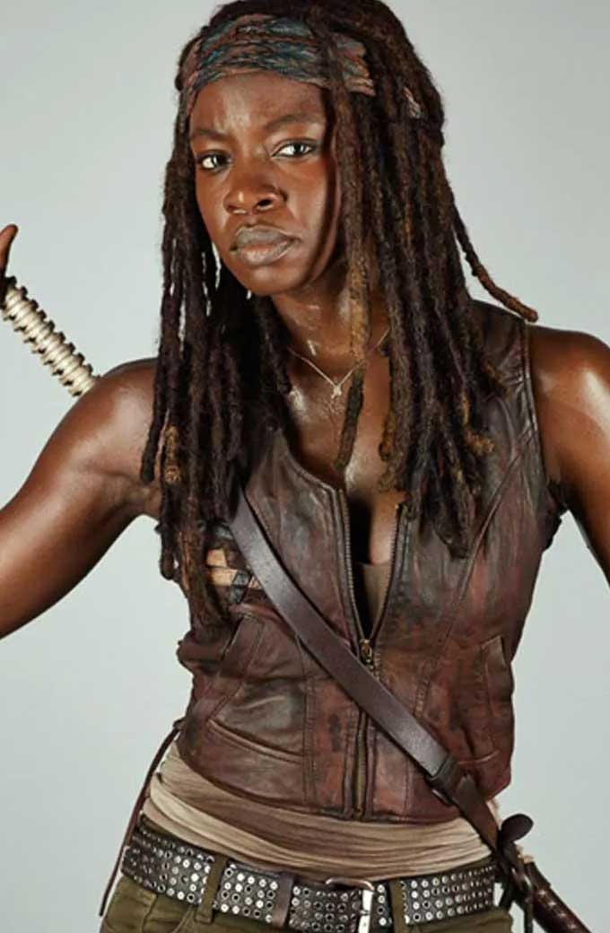 Danai Gurira The Walking Dead Michonne Brown Leather Vest