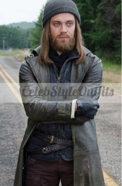 Walking Dead Tom Payne Paul Rovia Black Leather Trench Coat tom-payne-walking-dead-coat