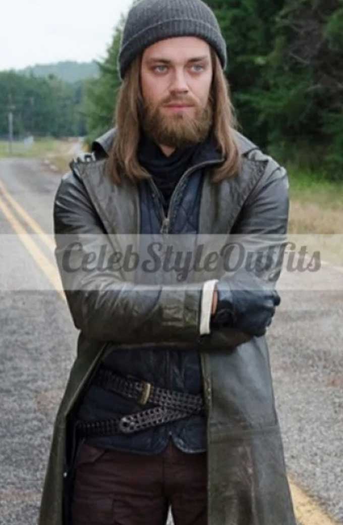 Paul Rovia Walking Dead Tom Payne Black Leather Trench Coat