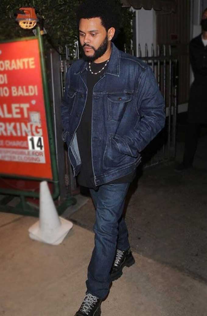 Mens Casual The Weeknd Street Style Bomber Blue Denim Jacket