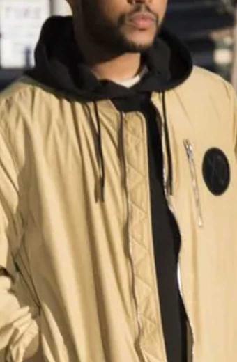 Mens The Weeknd Casual Street Bomber Beige Cotton Jacket