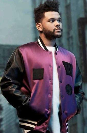 Mens The Weeknd Casual Street Bomber Purple Varsity Jacket