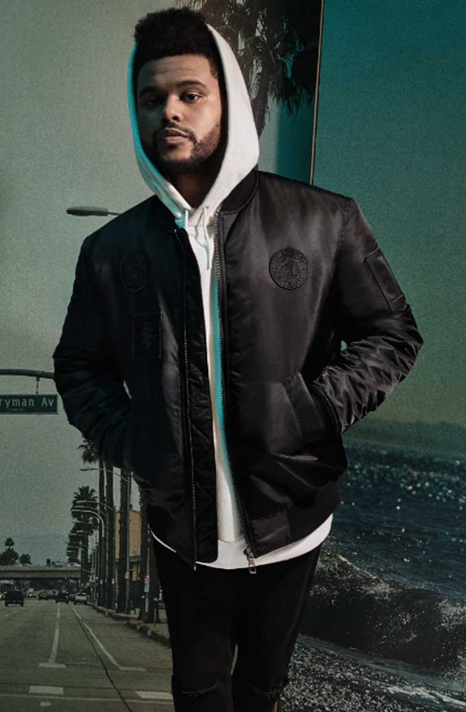 Casual Mens Weeknd Street Style Black Bomber Leather Jacket