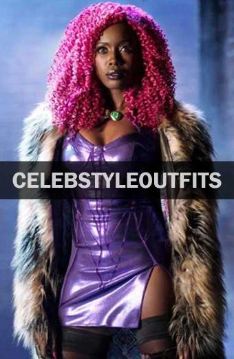 Titans TV Show Kory Anders Anna Diop Starfire Brown Fur Coat