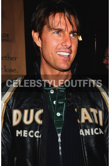 Tom Cruise Ducati Meccanica Motorcycle Black Leather Jacket