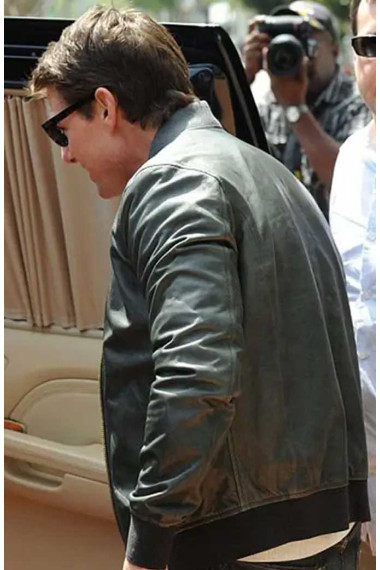 Tom Cruise Mens Casual Bomber Olive Green Leather Jacket
