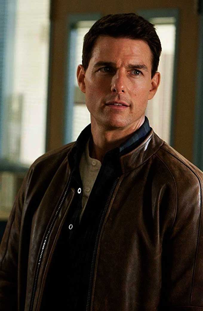 Tom Cruise Jack Reacher Mens Biker Brown Leather Jacket