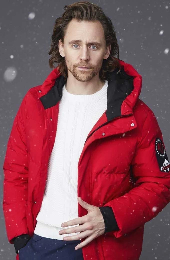Tom Hiddleston X Bosideng Winter Collection Red Puffer Coat