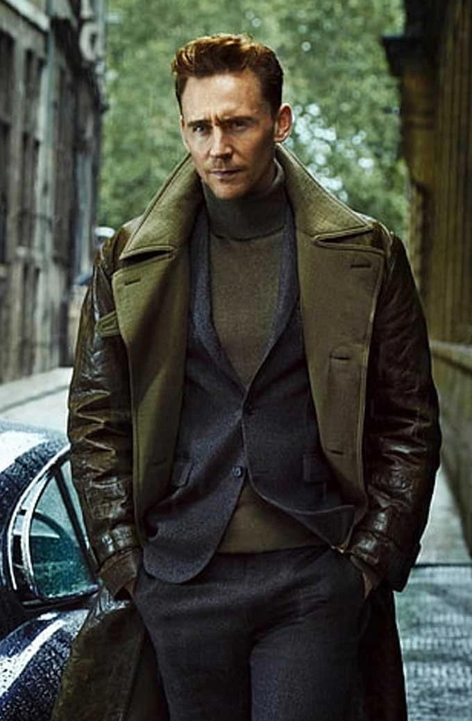 Tom Hiddleston Casual Mens Green Leather Long Trench Coat