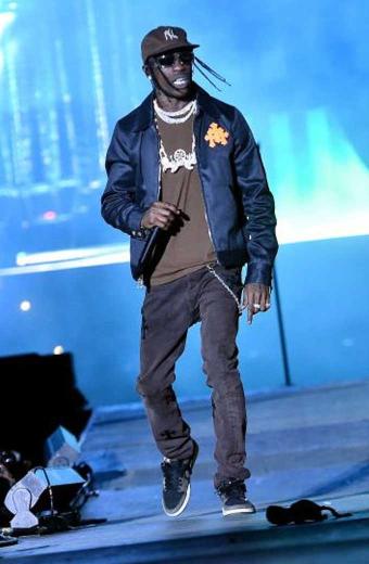 Travis Scott Rolling Loud Mens Casual Bomber Blue Satin Jacket