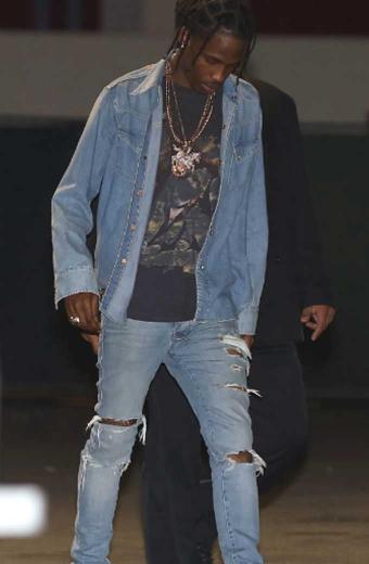 Mens Travis Scott Street Style Casual Blue Denim Jacket