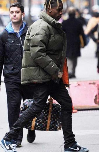 Mens Travis Scott Casual Green Parachute Quilted Puffer Jacket