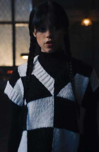 Jenna Ortega Wednesday Addams Black White Knitted Sweater Vest