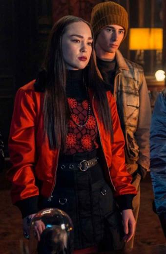 Naomi J Ogawa Wednesday Yoko Tanaka Bomber Red Satin Jacket