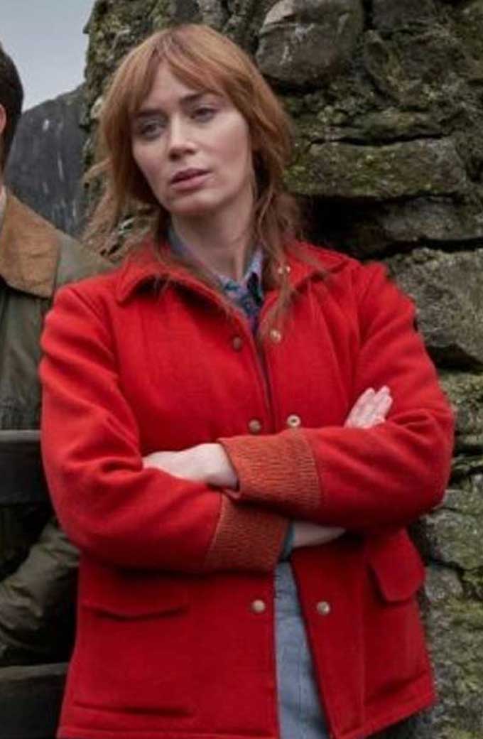 Emily Blunt Rosemary Wild Mountain Thyme Red Wool Car Jacket