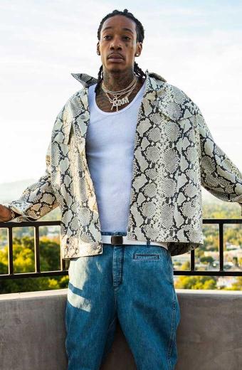 Mens Wiz Khalifa Casual Snake Print White Leather Jacket