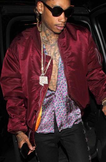 Mens Wiz Khalifa Street Casual Bomber Maroon Satin Jacket