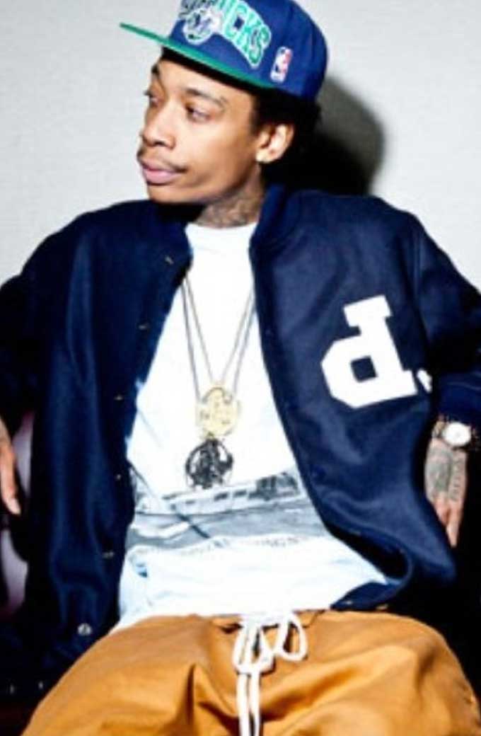 Mens Wiz Khalifa Street Style Casual Blue Wool Varsity Jacket