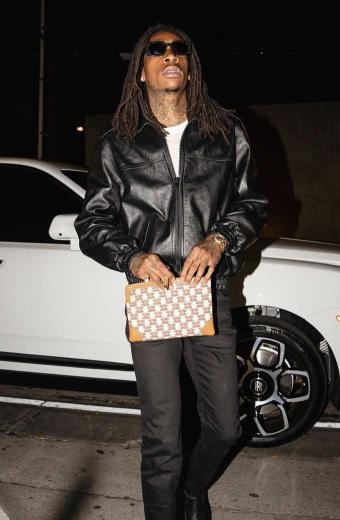Mens Wiz Khalifa Street Casual Bomber Black Leather Jacket