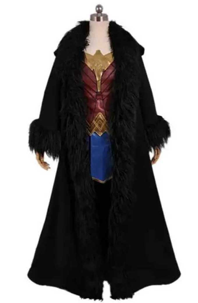 Wonder Woman 1984 Diana Prince Gal Gadot Long Black Fur Cloak