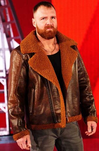 Dean Ambrose WWE Jon Moxley Brown Leather Shearling Jacket