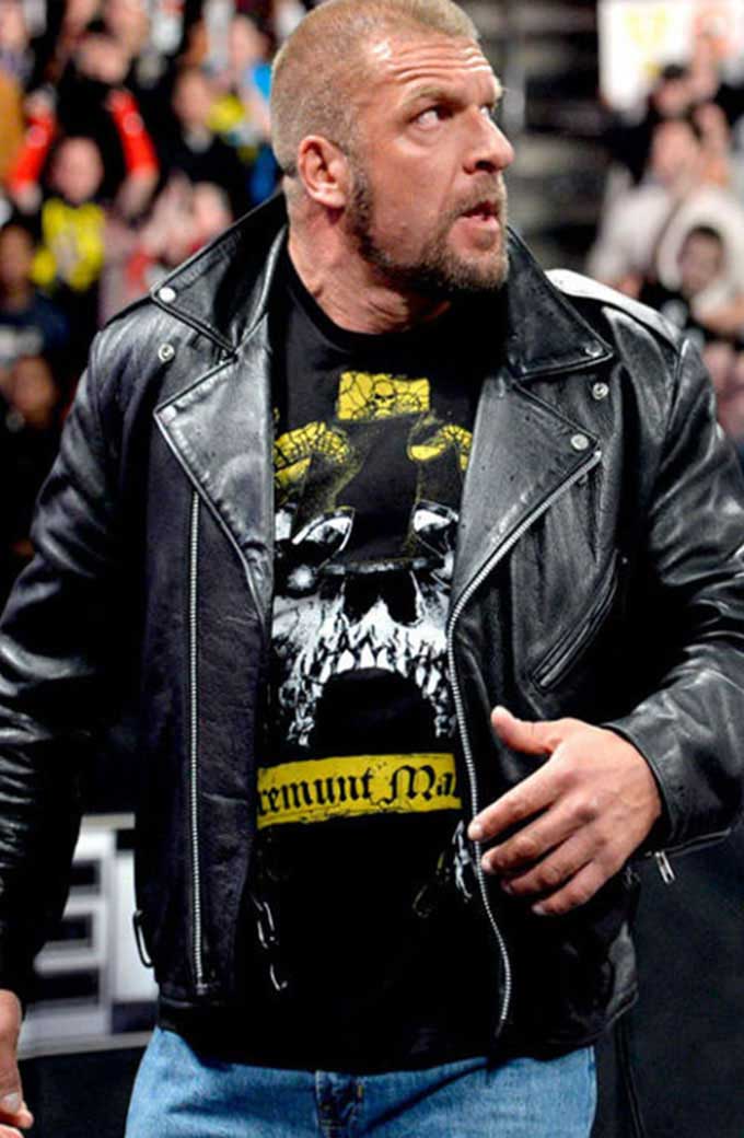 Paul Levesque Triple H WWE Mens Black Biker Leather Vest