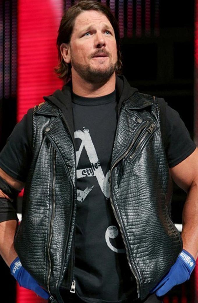Smackdown AJ Styles WWE Mens Mock Croc Black Leather Vest