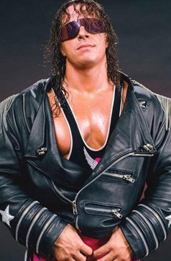 Bret Hart WWE Hitman Mens Casual Biker Black Leather Jacket