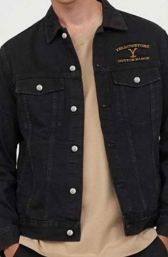Yellowstone TV Series Dutton Ranch Mens Black Denim Jacket