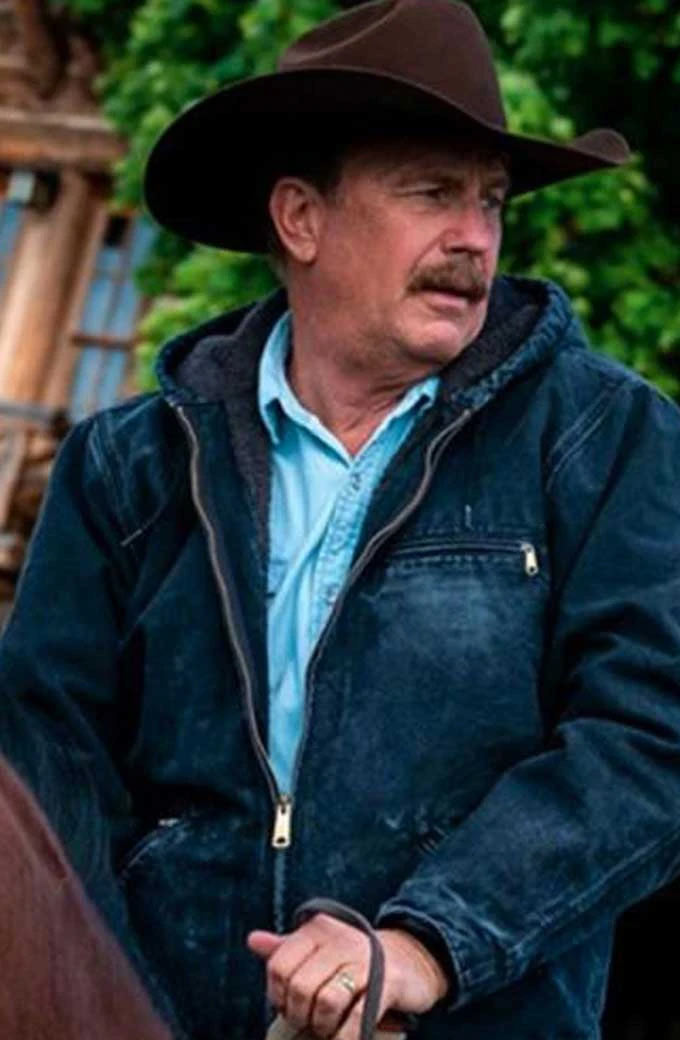 Kevin Costner Yellowstone John Dutton Blue Denim Hooded Jacket