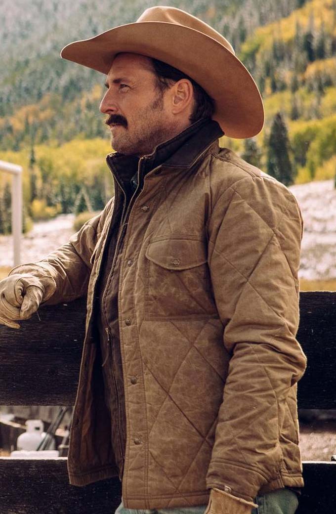 John Dutton Yellowstone Josh Lucas Quilted Beige Cotton Jacket