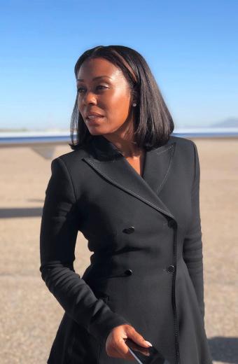 Yellowstone Willa Hayes Karen Pittman Black Wool Trench Coat