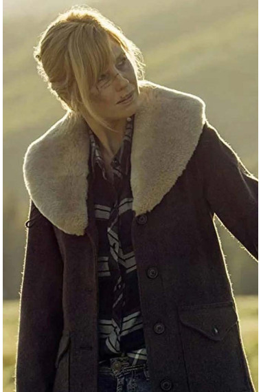 Beth Dutton Yellowstone Kelly Reilly Shearling Brown Wool Coat