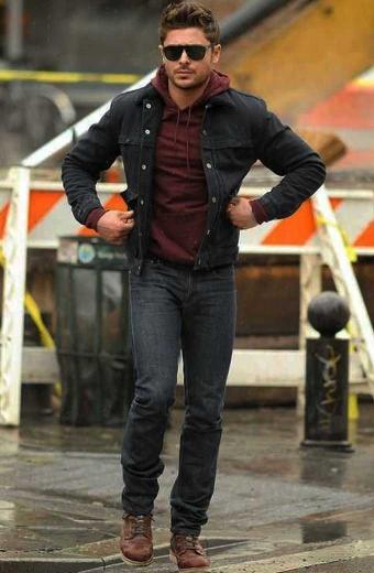 Casual Zac Efron Mens Wear Street Style Black Cotton Jacket
