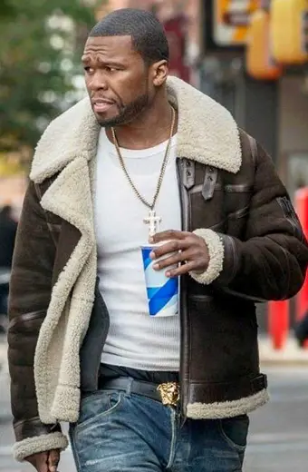 Power 50 Cent Kanan Stark Brown Suede-Leather Aviator Jacket