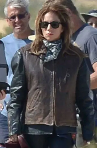 A Star is Born Ally Lady Gaga Biker Brown Bomber Leather Vest